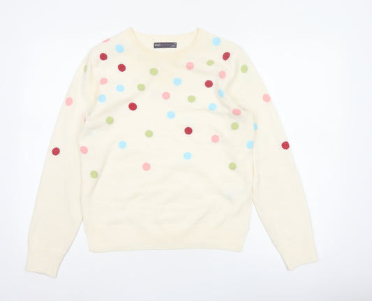 Marks and Spencer Women Ivory Polka Dot Knit Jumper UK 10 Crew Neck