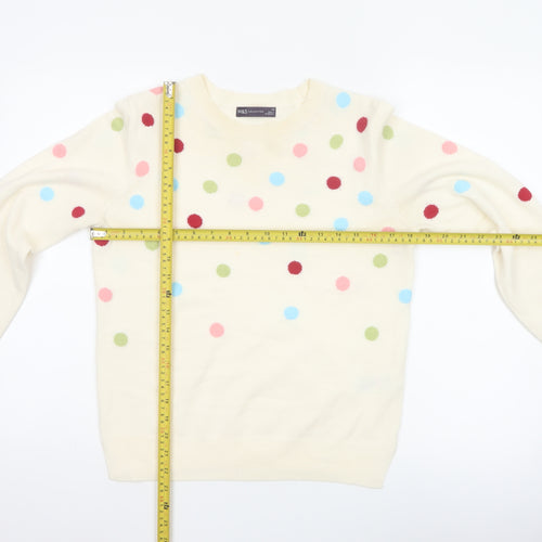 Marks and Spencer Women Ivory Polka Dot Knit Jumper UK 10 Crew Neck