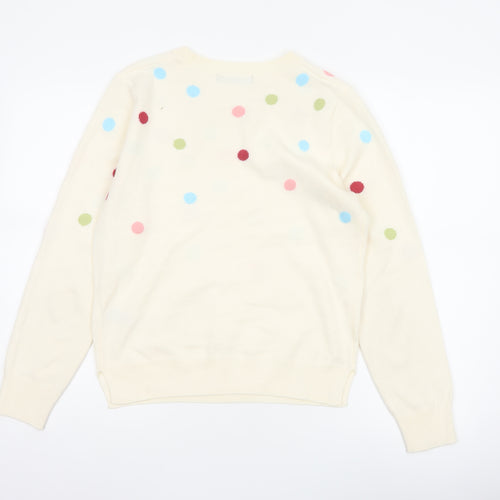 Marks and Spencer Women Ivory Polka Dot Knit Jumper UK 10 Crew Neck