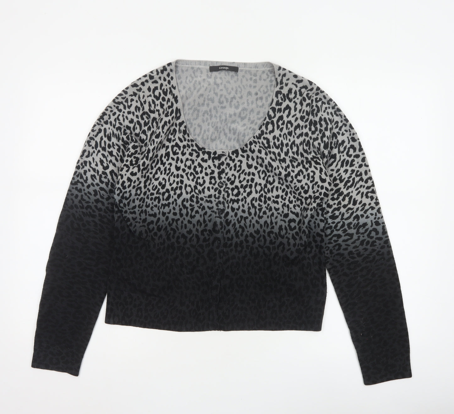 George Women’s Grey Black Leopard Print Scoop Neck Jumper UK 14