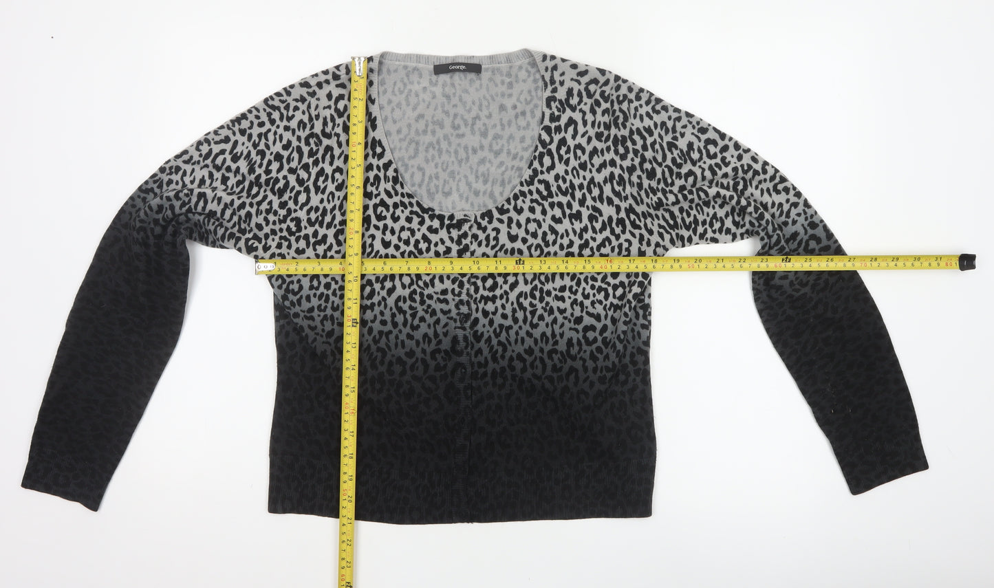 George Women’s Grey Black Leopard Print Scoop Neck Jumper UK 14