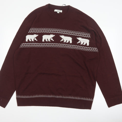 Marks & Spencer Men's Brown 2XL Polar Bear Fair Isle Knit Pullover Jumper