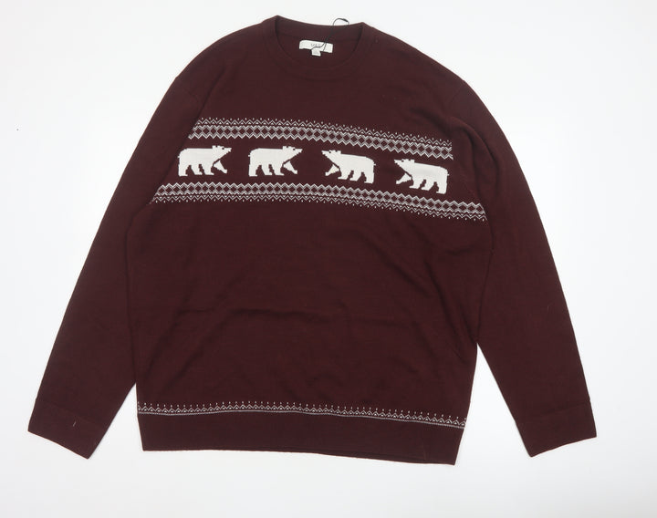 Marks & Spencer Men's Brown 2XL Polar Bear Fair Isle Knit Pullover Jumper