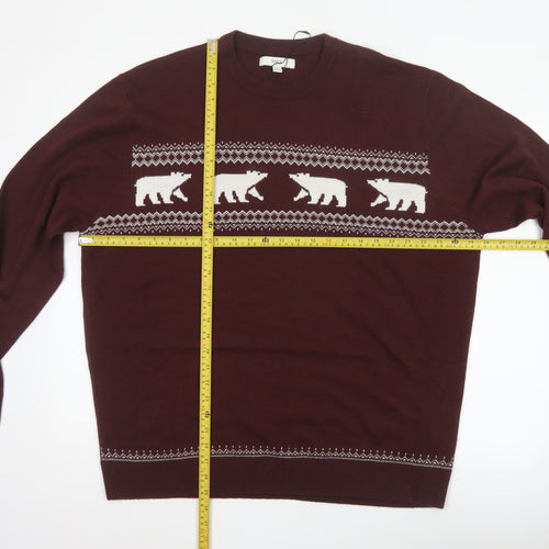 Marks & Spencer Men's Brown 2XL Polar Bear Fair Isle Knit Pullover Jumper