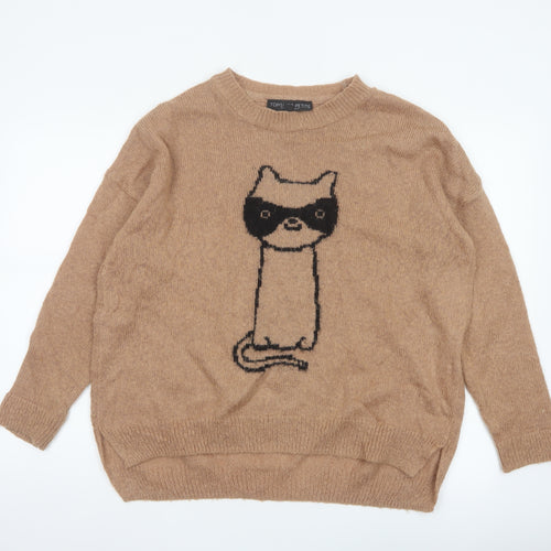 Topshop Petite Women’s Brown Cat Mohair Blend Knit Jumper UK 10