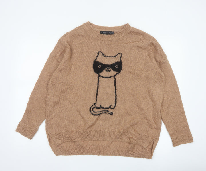 Topshop Petite Women’s Brown Cat Mohair Blend Knit Jumper UK 10