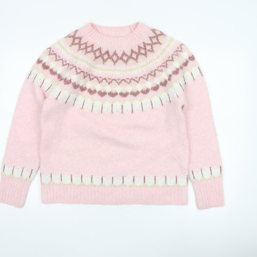 Primark Women Pink S Fair Isle Knit Crew Neck Jumper