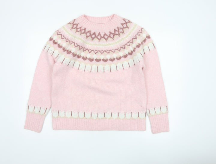Primark Women Pink S Fair Isle Knit Crew Neck Jumper