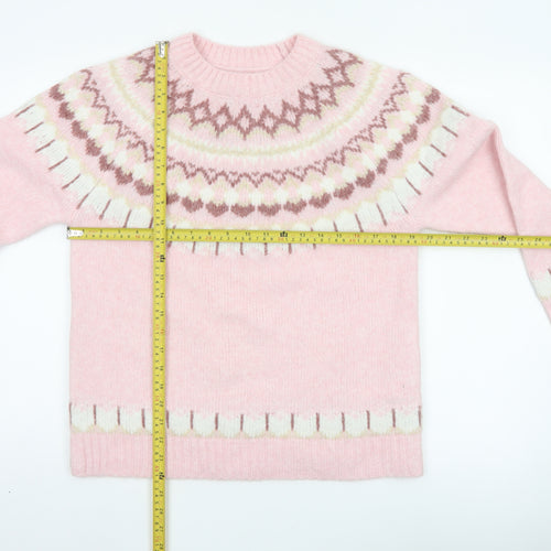 Primark Women Pink S Fair Isle Knit Crew Neck Jumper