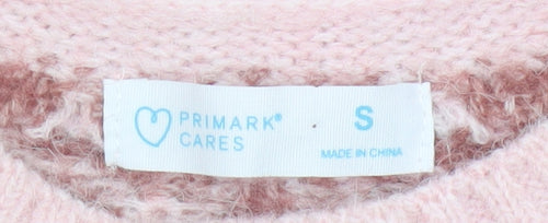 Primark Women Pink S Fair Isle Knit Crew Neck Jumper