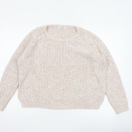 Marks & Spencer Women Ivory Pink Glitter Chunky Knit V-Neck Jumper UK 16