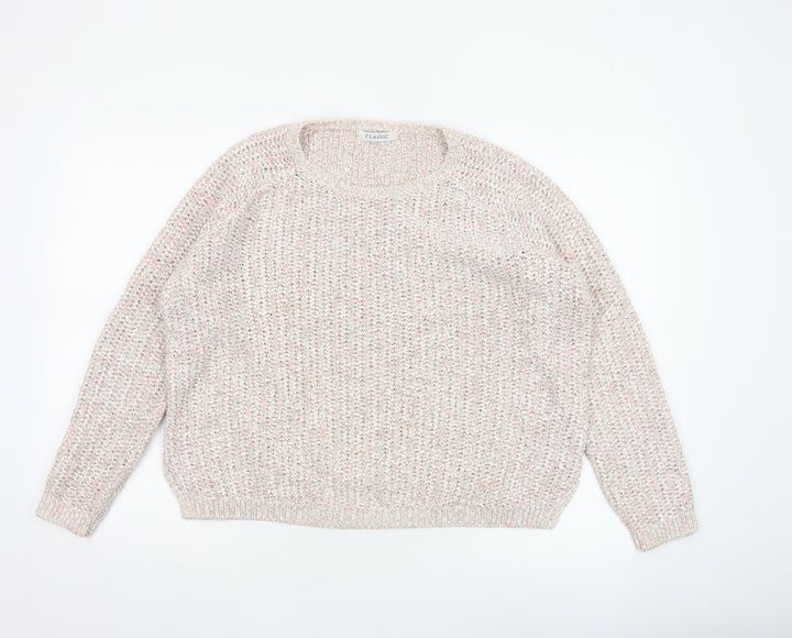 Marks & Spencer Women Ivory Pink Glitter Chunky Knit V-Neck Jumper UK 16