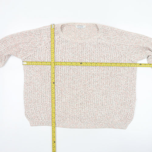 Marks & Spencer Women Ivory Pink Glitter Chunky Knit V-Neck Jumper UK 16