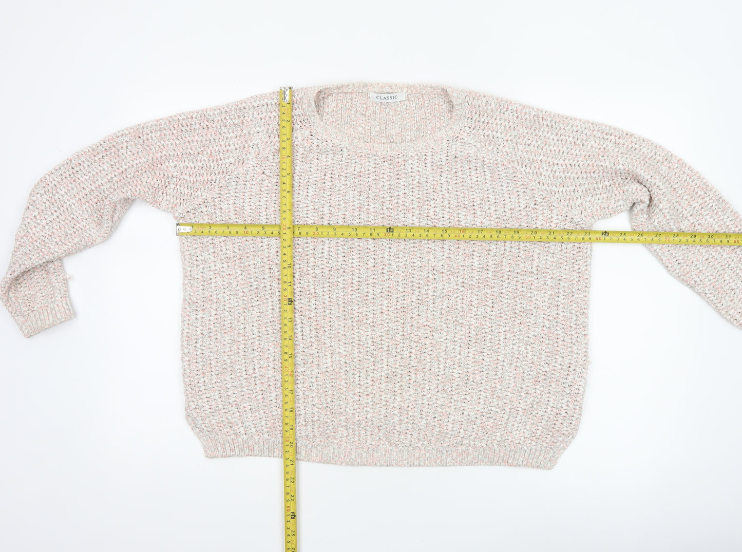 Marks & Spencer Women Ivory Pink Glitter Chunky Knit V-Neck Jumper UK 16