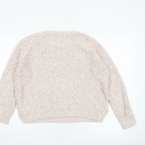 Marks & Spencer Women Ivory Pink Glitter Chunky Knit V-Neck Jumper UK 16