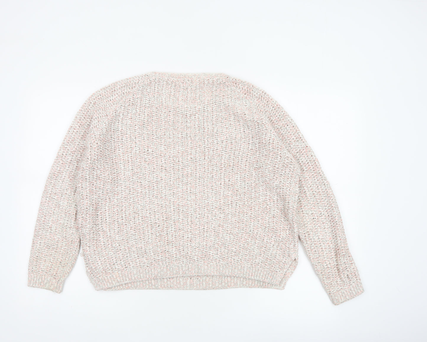Marks & Spencer Women Ivory Pink Glitter Chunky Knit V-Neck Jumper UK 16