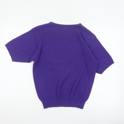 TanFay Women’s Purple Floral Beaded Short Sleeve Knit Jumper Size S