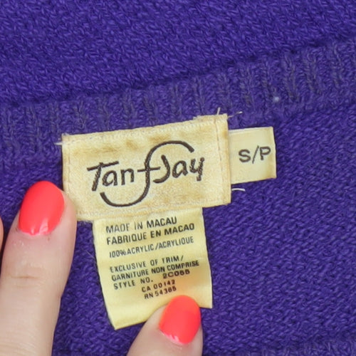 TanFay Women’s Purple Floral Beaded Short Sleeve Knit Jumper Size S