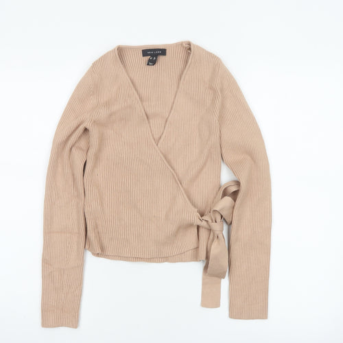New Look Women’s Beige UK 8 Rib Knit V-Neck Wrap Jumper Belted