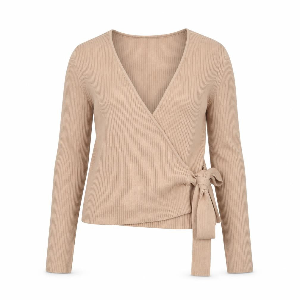 New Look Women’s Beige UK 8 Rib Knit V-Neck Wrap Jumper Belted