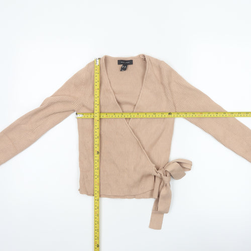 New Look Women’s Beige UK 8 Rib Knit V-Neck Wrap Jumper Belted