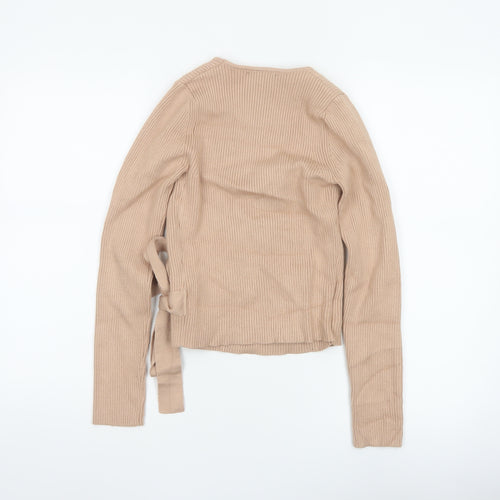 New Look Women’s Beige UK 8 Rib Knit V-Neck Wrap Jumper Belted