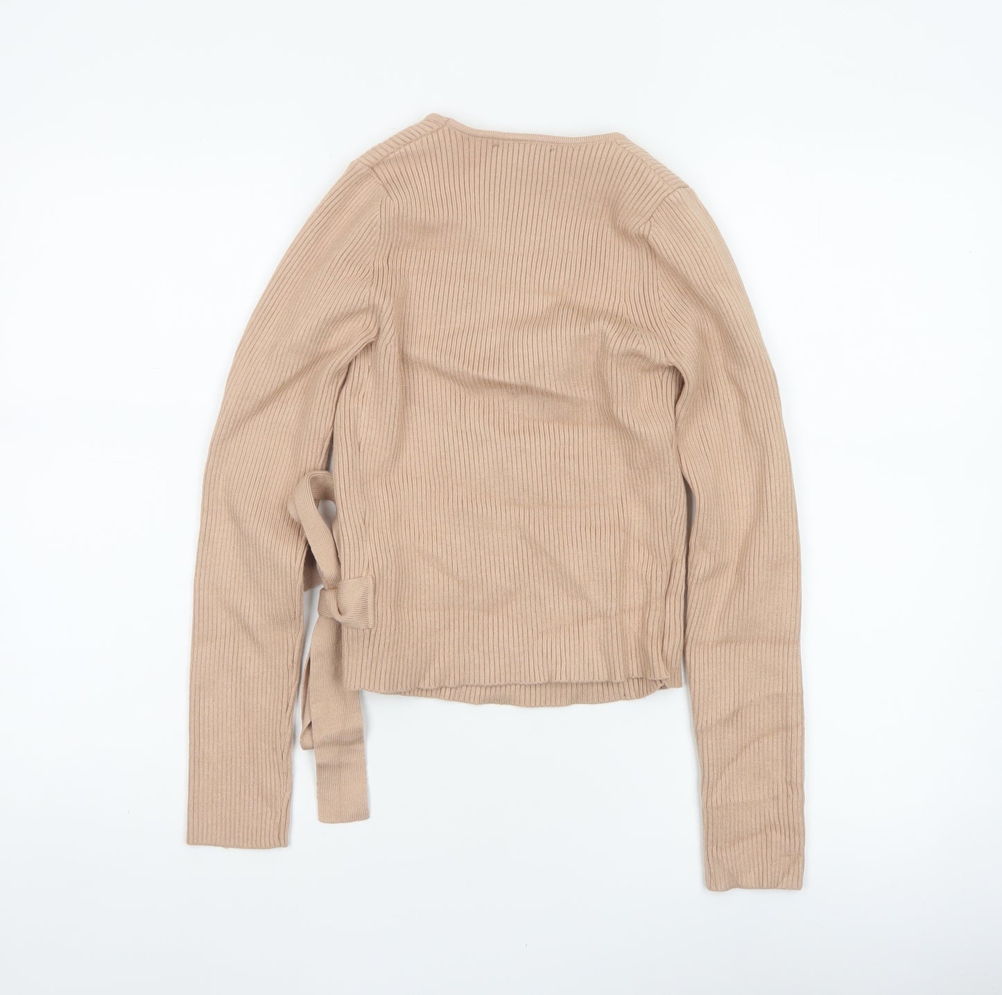 New Look Women’s Beige UK 8 Rib Knit V-Neck Wrap Jumper Belted