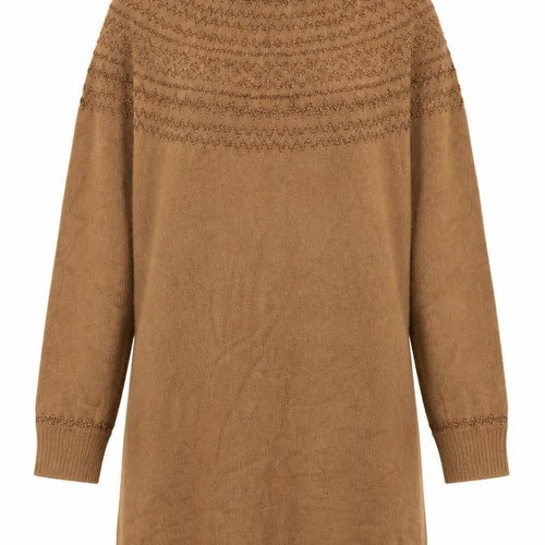M&Co Women Brown UK 8 Fair Isle Glitter High Neck Tunic Jumper