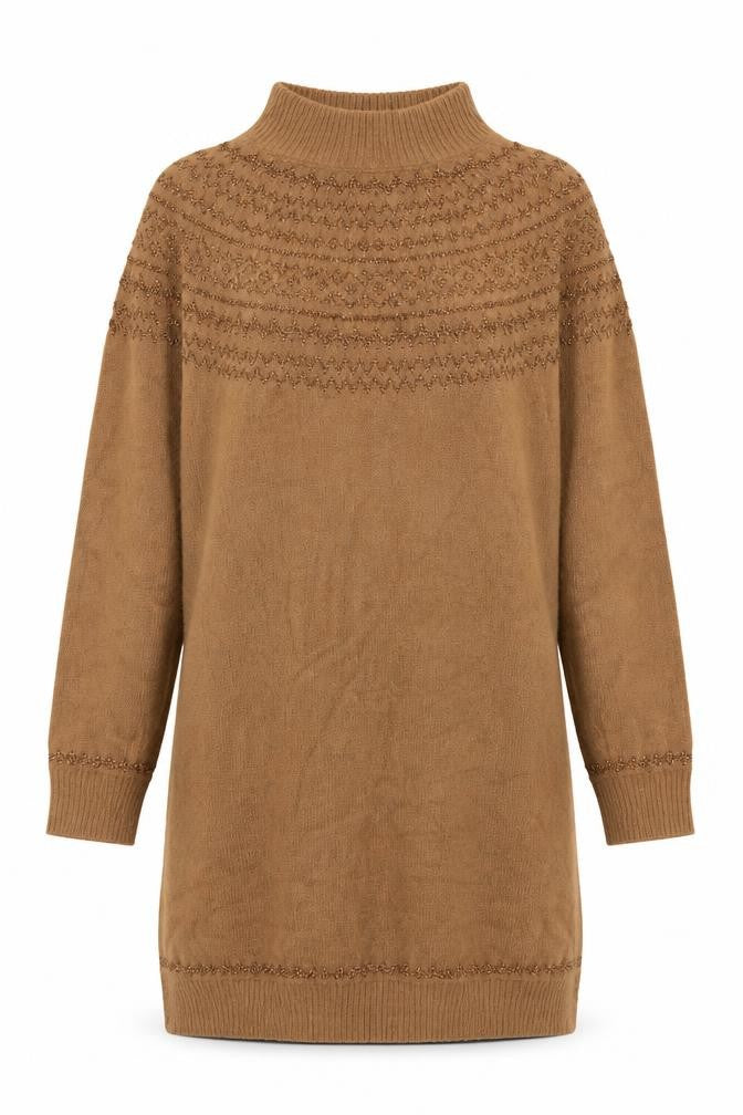 M&Co Women Brown UK 8 Fair Isle Glitter High Neck Tunic Jumper