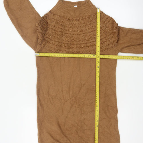 M&Co Women Brown UK 8 Fair Isle Glitter High Neck Tunic Jumper