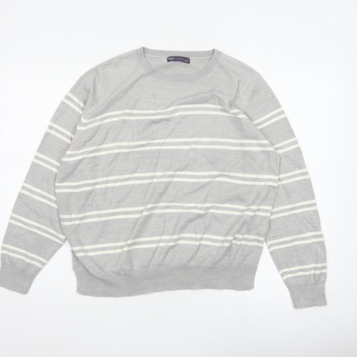 Marks and Spencer Women Grey White Stripe Knit Jumper Size 18