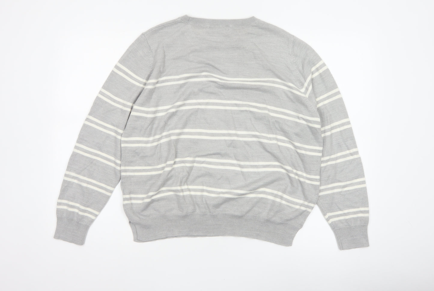 Marks and Spencer Women Grey White Stripe Knit Jumper Size 18