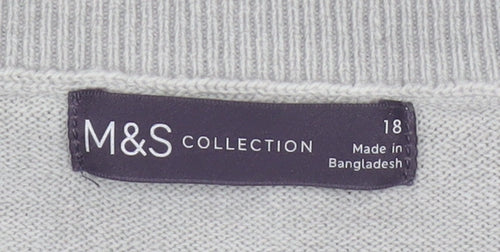 Marks and Spencer Women Grey White Stripe Knit Jumper Size 18