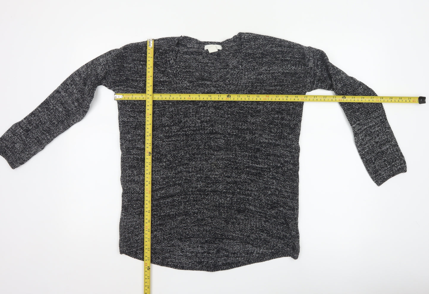 H&M Conscious Women Black Marl Open Knit Cardigan XS Long Sleeve
