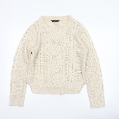Dorothy Perkins Women’s Ivory Cable Knit Jumper UK 14 Round Neck