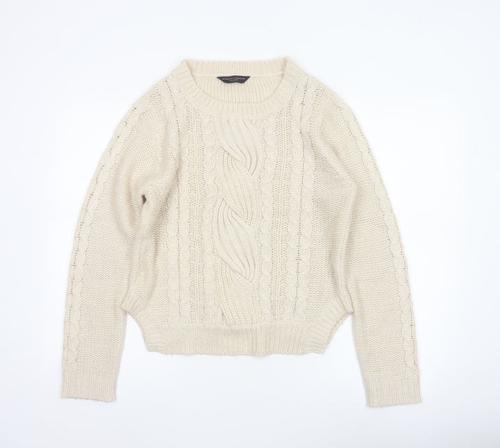Dorothy Perkins Women’s Ivory Cable Knit Jumper UK 14 Round Neck