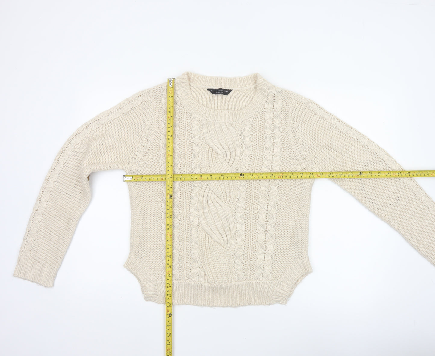 Dorothy Perkins Women’s Ivory Cable Knit Jumper UK 14 Round Neck