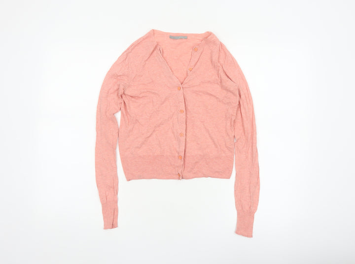 COS Women Pink XS Cotton V-Neck Button Knit Cardigan