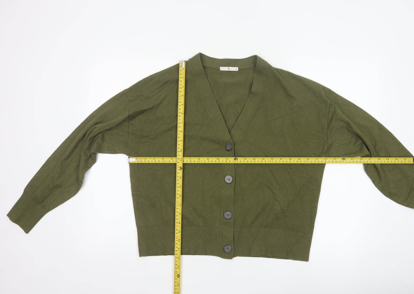 Tu Women’s Green Size 16 V-Neck Button Balloon Sleeve Cardigan