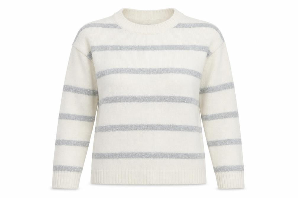Front view of Marks & Spencer Women Ivory Silver Glitter Striped Knit Jumper, size S