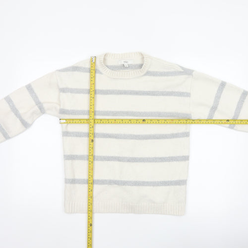 Marks & Spencer Women Ivory Silver Glitter Striped Knit Jumper Size S