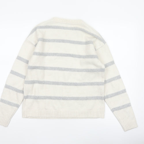 Marks & Spencer Women Ivory Silver Glitter Striped Knit Jumper Size S