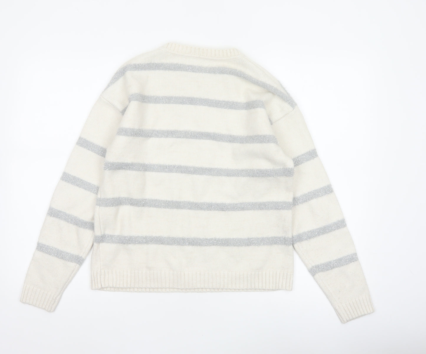 Marks & Spencer Women Ivory Silver Glitter Striped Knit Jumper Size S