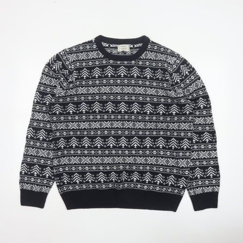 George Men’s Black L Fair Isle Acrylic Crew Neck Pullover Jumper