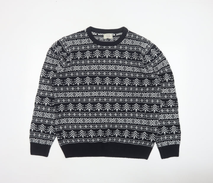 George Men’s Black L Fair Isle Acrylic Crew Neck Pullover Jumper