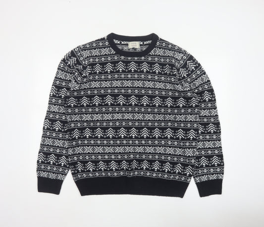George Men’s Black L Fair Isle Acrylic Crew Neck Pullover Jumper