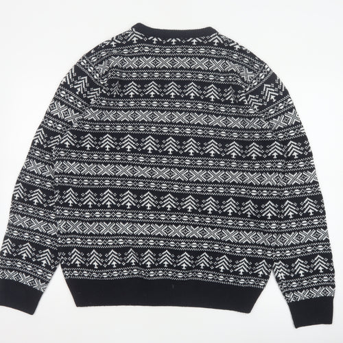 George Men’s Black L Fair Isle Acrylic Crew Neck Pullover Jumper