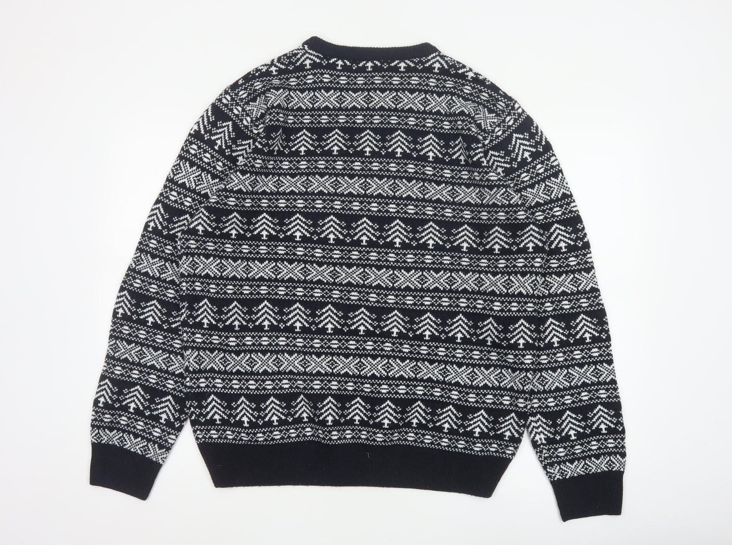 George Men’s Black L Fair Isle Acrylic Crew Neck Pullover Jumper
