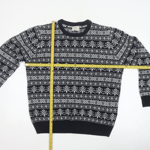 George Men’s Black L Fair Isle Acrylic Crew Neck Pullover Jumper
