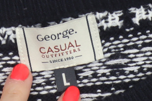 George Men’s Black L Fair Isle Acrylic Crew Neck Pullover Jumper